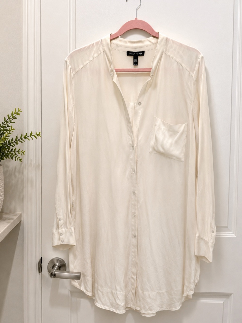 Eileen Fisher Ivory Silk Button Front Tunic Shirt XS